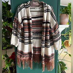 ADORA Multicolor Striped Fringe Aztec Cardigan M/L